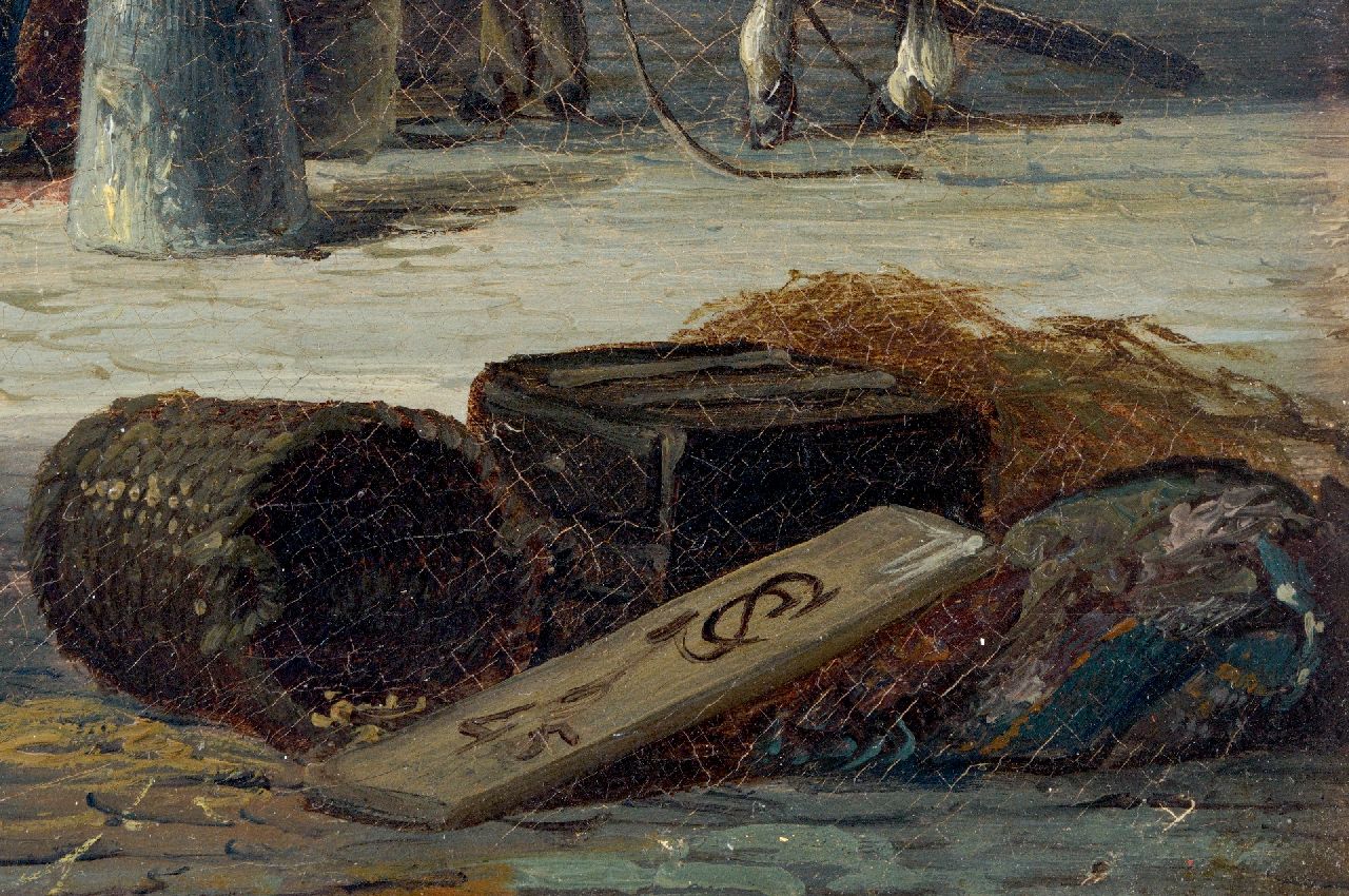 Cornelis Springer signaturen Gezicht op de waterpomp met het standbeeld van Jeanne d'Arc op de Place de la Pucelle, Rouen