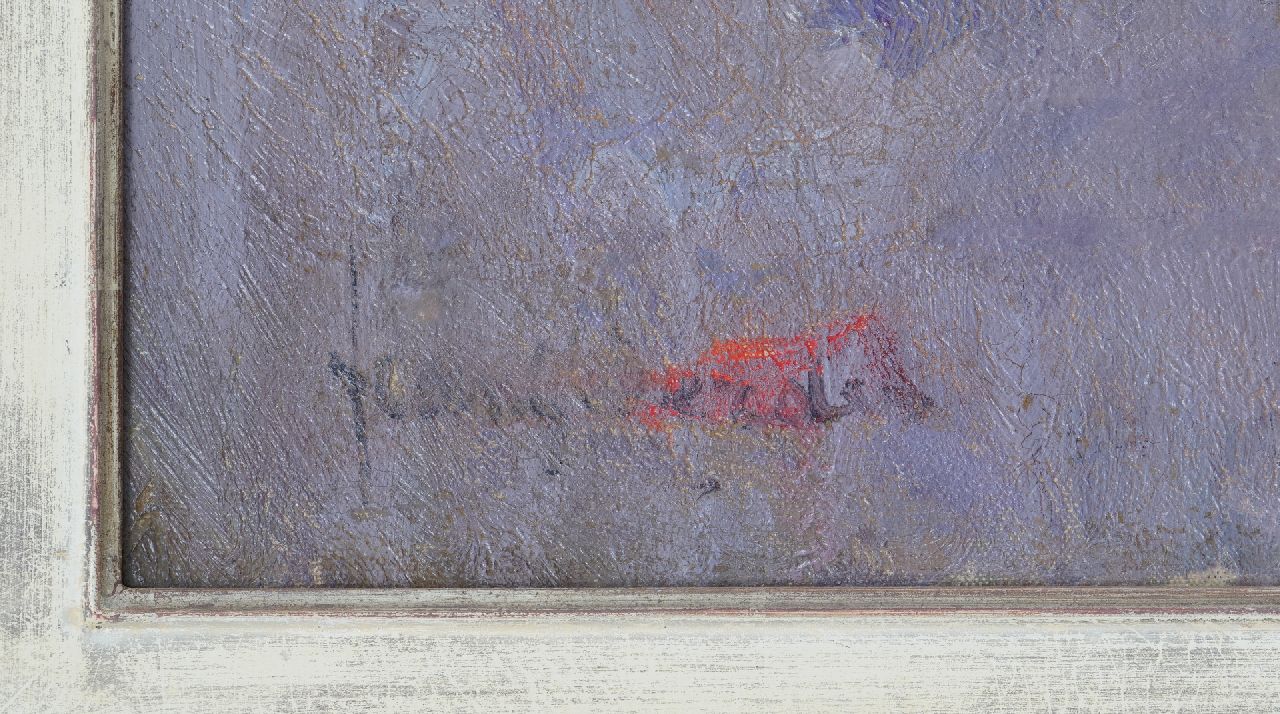 Frans Oerder signaturen Klaprozen en korenbloemen in hoge vaas