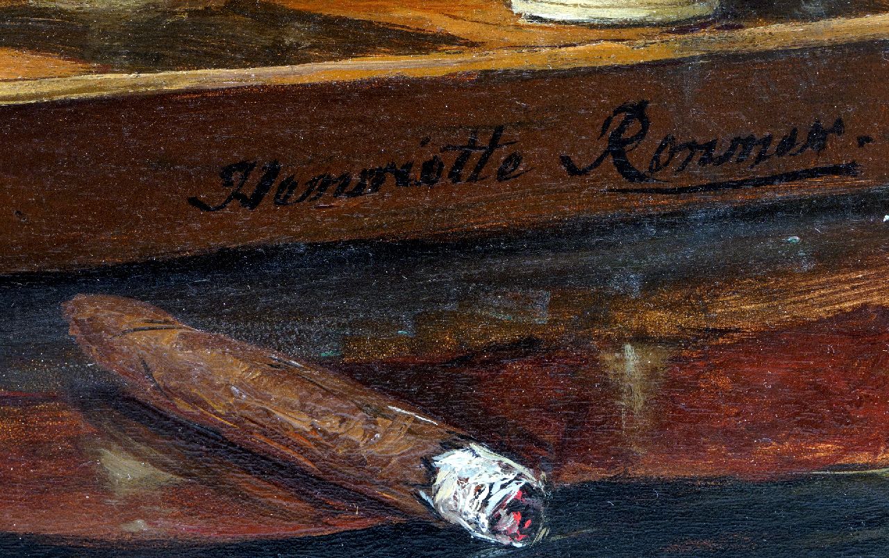 Henriette Ronner signaturen Poes, spelend met schaakstukken in 'Selenus stijl' -  inclusief Selenus schaakset