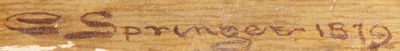 Cornelis Springer signaturen Gezicht op de Nieuwezijds Kapel gezien vanaf het Rokin, Amsterdam