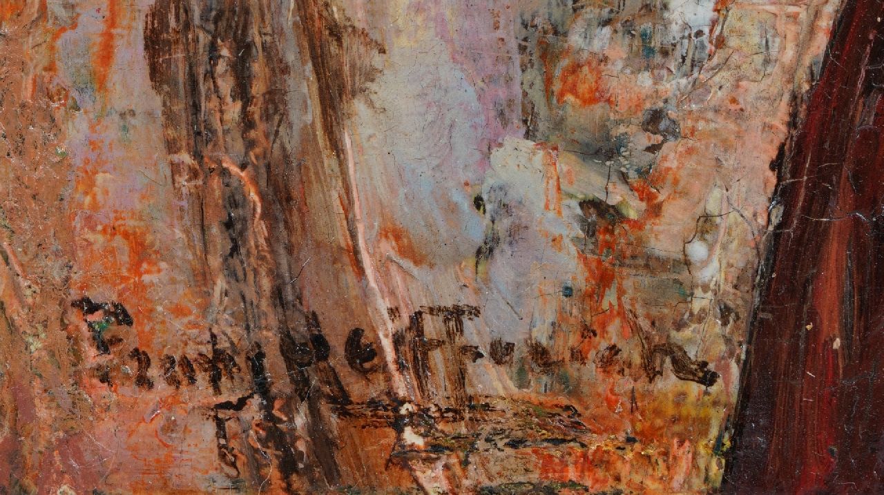 Frans Helfferrich signaturen Elegante dame voor Haagse hoedenwinkel