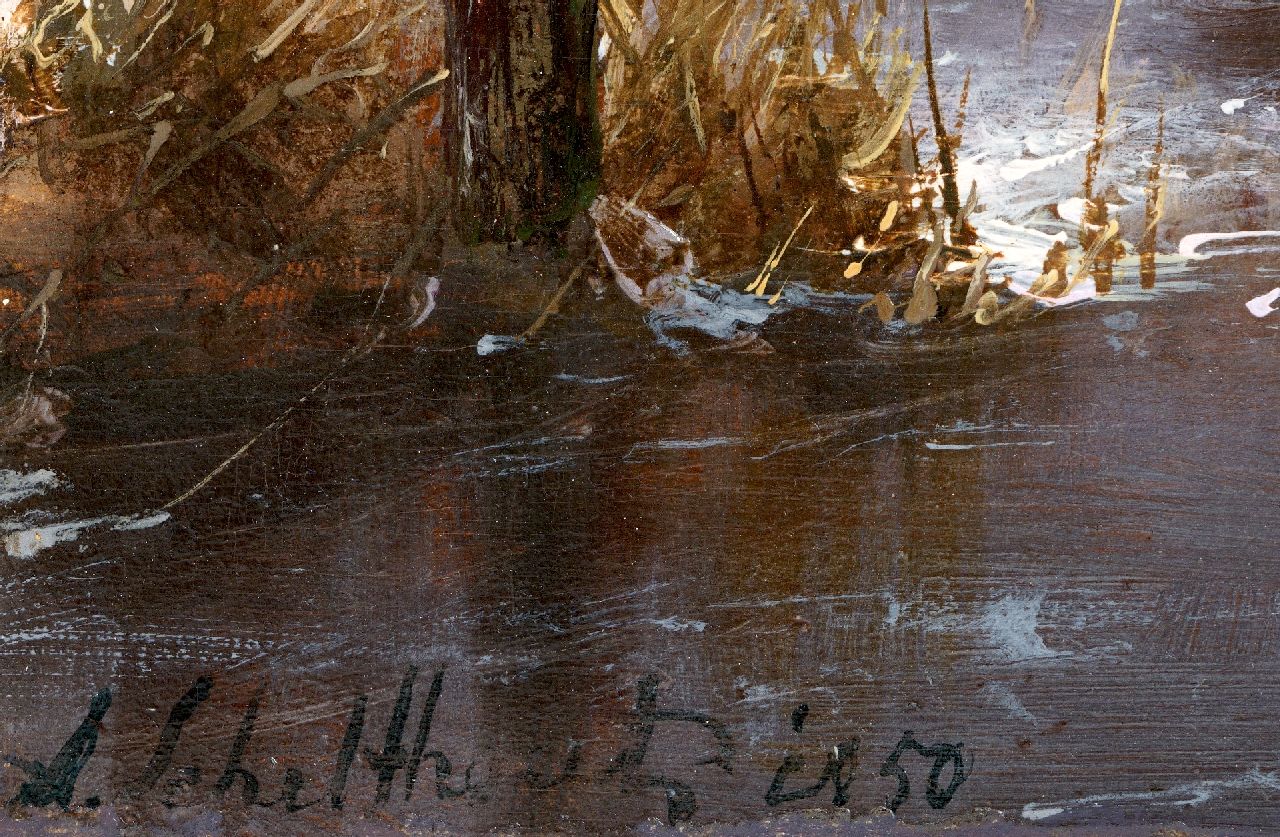 Andreas Schelfhout signaturen IJsgezicht met jager en hond bij een paardenslee