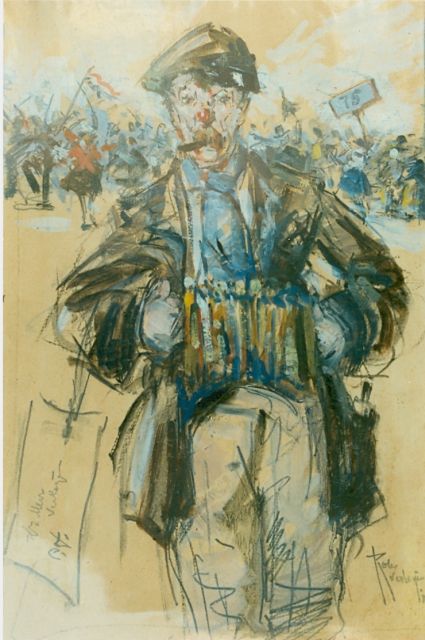 Verheijen R.F.  | A street musician, Pastell und Kreide auf Papier 31,0 x 19,0 cm, signed l.r.