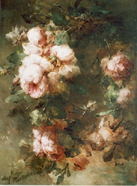 Roosenboom M.C.J.W.H.  | Guirlande van roze rozen, olieverf op doek 68,0 x 48,5 cm, gesigneerd l.o. en gedateerd '90