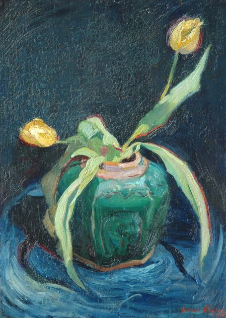 Harrie Kuijten | Tulpen in gemberpot, olieverf op paneel, 52,2 x 37,3 cm, gesigneerd r.o. en gedateerd 1916