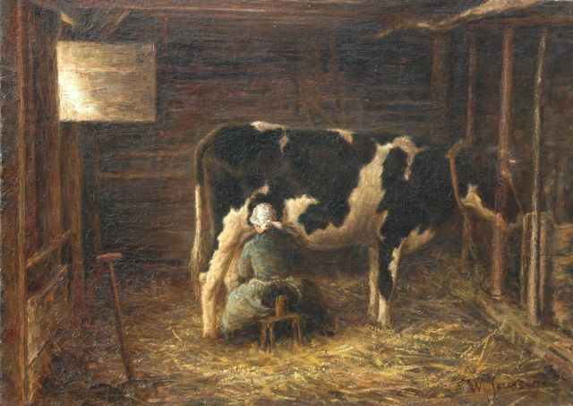 Jorissen W.  | Milking-time, Öl auf Leinwand 41,2 x 57,5 cm, signed l.r.