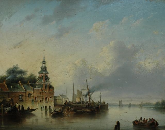 W. Hendriks | Bedrijvigheid op en rond haven  (veilen), olieverf op paneel, 38,3 x 47,2 cm