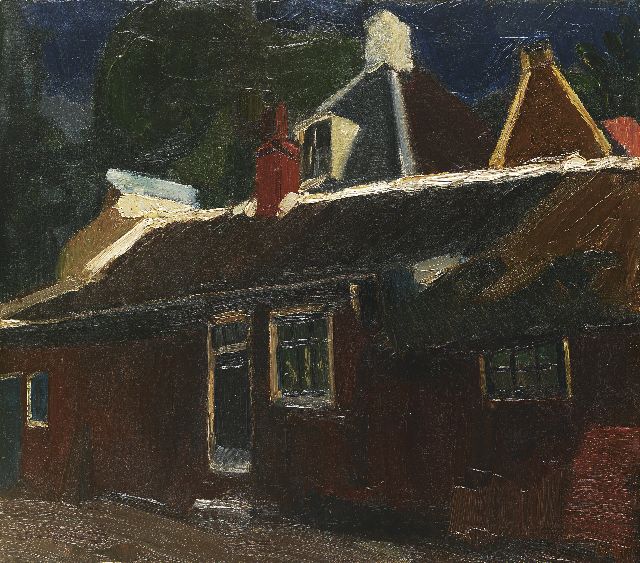 Piet van Wijngaerdt | Häüser und rote Scheune, Öl auf Leinwand, 51,5 x 58,2 cm, Unterzeichnet l.u. und zu datieren um 1915