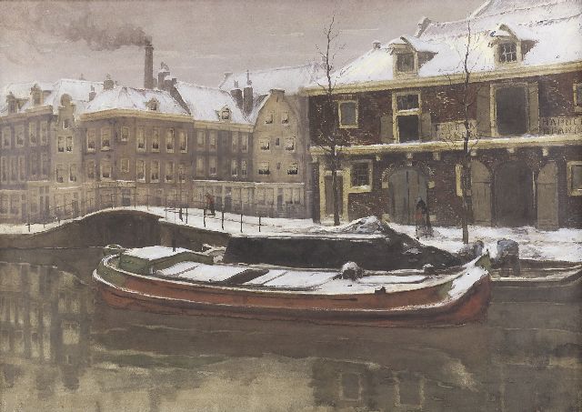 Willem Witsen | Gezicht op een winterse gracht, aquarel op papier, 56,0 x 78,7 cm