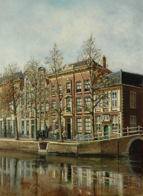 Timotheus Wilhelmus Ouwerkerk | Het Rapenburg, Leiden, bij de Groenhazengracht, olieverf op doek, 53,0 x 39,3 cm, gesigneerd l.o.