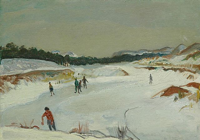 Harrie Kuijten | Schaatspret op het Hargergat bij Groet, olieverf op doek, 42,6 x 58,8 cm, gesigneerd l.o. en te dateren 1947