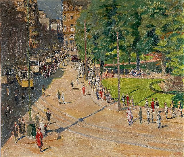 Ignaz Kaufmann | De Schlossplatz in Stuttgart op een zonnige dag, olieverf op doek, 65,5 x 75,3 cm, gesigneerd r.b. en gedateerd '26