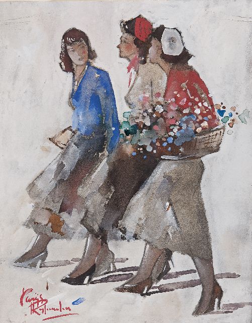 Rijlaarsdam J.  | Three young women, Paris, Gouache auf Papier 34,1 x 26,9 cm, signed l.l.