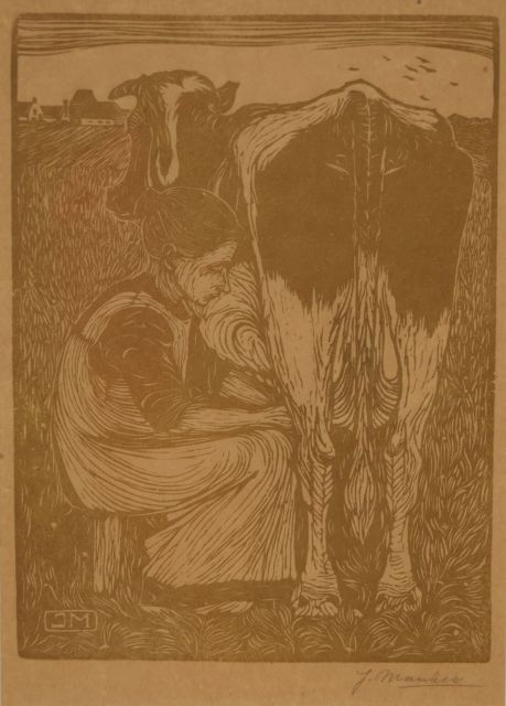 Jan Mankes | Koemelkster, houtsnede op papier, 19,1 x 14,2 cm, gesigneerd r.o. voluit (in potlood) en met mon. in het blok