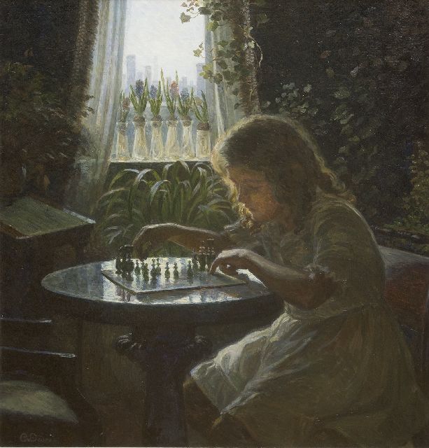 Schønheyder van Deurs C.A.  | De jonge schaakster, olieverf op doek 63,5 x 59,5 cm, gesigneerd l.o.