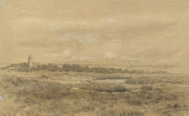 Deventer J.C. van | Gezicht op Huizen, zwart krijt en aquarel op papier 19,2 x 30,3 cm, gesigneerd r.o.