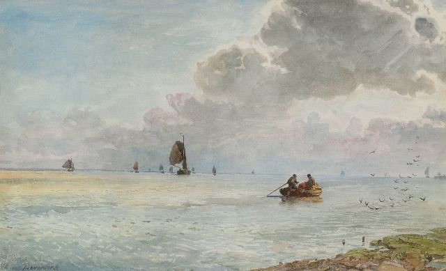 Willem van Deventer | Schiffe auf ruhiger See, Aquarell auf Papier, 35,6 x 58,5 cm, Unterzeichnet l.u.
