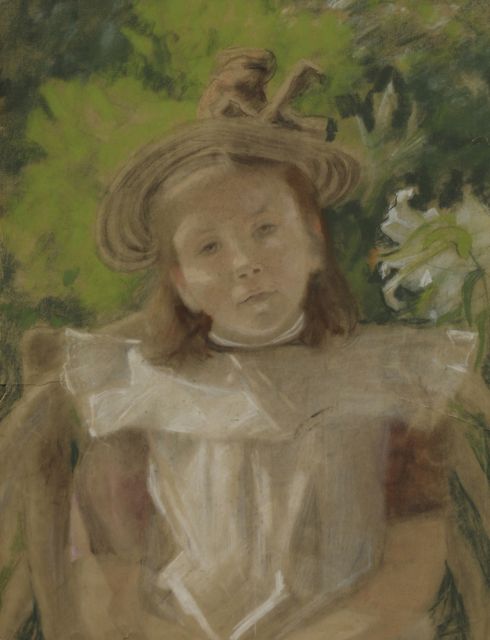 Marie Heineken | Portret van een meisje in een tuin, aquarel op papier, 62,7 x 47,7 cm