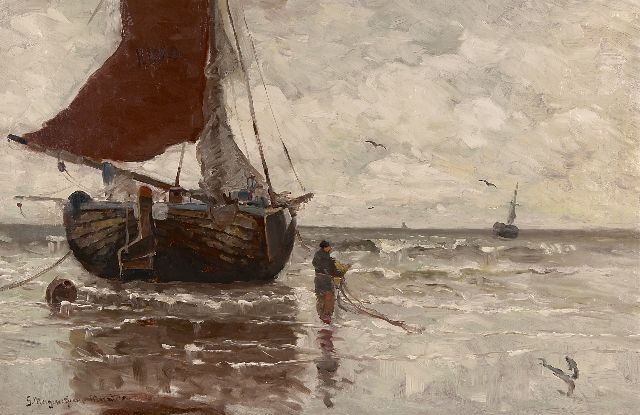 Morgenstjerne Munthe | Fischerboot vor Anker, Öl auf Leinwand, 62,9 x 96,4 cm, Unterzeichnet u.l.