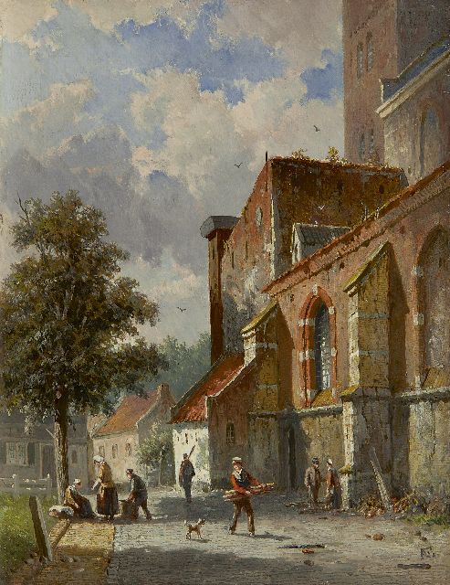 Adrianus Eversen | Sonnige Gasse hinter der Kirche, Öl auf Holz, 27,0 x 20,8 cm, Unterzeichnet r.u. mit Monogramm