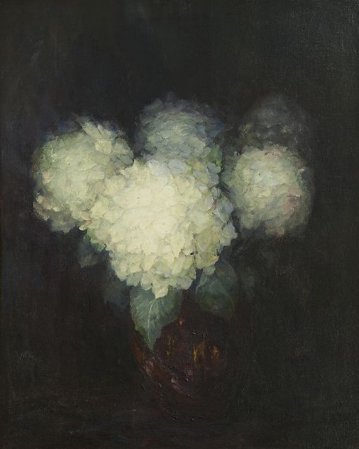 Adeline Maud Russell van Schaik | Vaas met hortensia's, olieverf op doek, 99,6 x 80,2 cm, gesigneerd r.o.