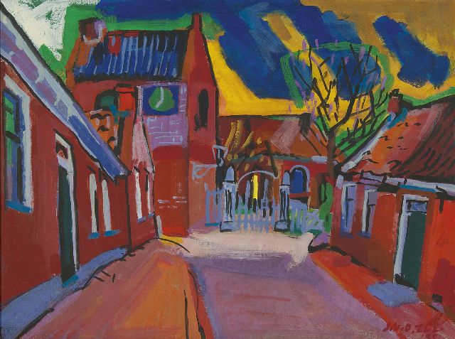 Jan van der Zee | Dorpsstraatje in Ezinge, olieverf op doek, 60,3 x 80,1 cm, gesigneerd r.o. en gedateerd '35