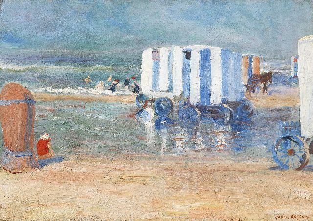 Harrie Kuijten | Strand met koetsjes, olieverf op doek, 38,4 x 54,6 cm, gesigneerd r.o. en te dateren 1917