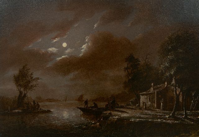 J.B. van Heijningen | Fähre in Nachtlandschaft, Öl auf Holz, 20,5 x 29,2 cm, Unterzeichnet u.l. und ohne Rahmen