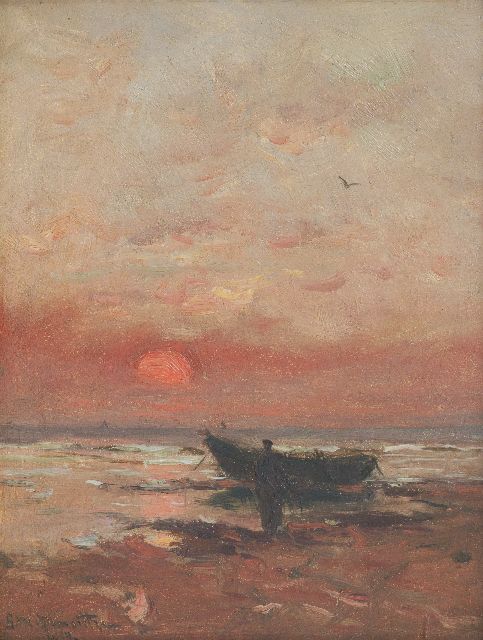 Morgenstjerne Munthe | Strandansicht in Abenddämmerung, Öl auf Holz, 14,0 x 17,5 cm, Unterzeichnet l.u. und datiert '14