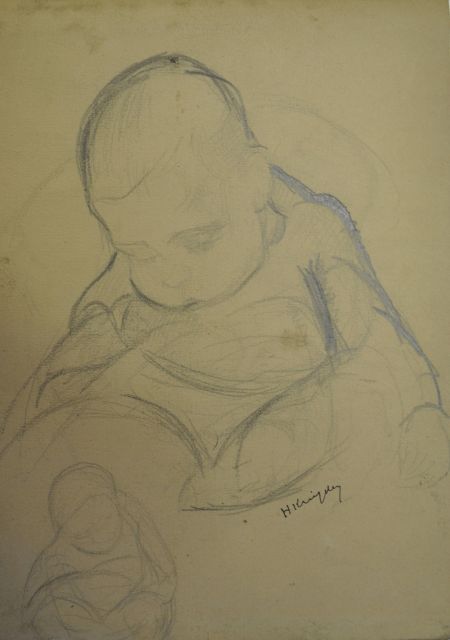 Herman Kruyder | Slapend kindje (studie), potlood op papier, 17,9 x 12,7 cm, gesigneerd r.o.