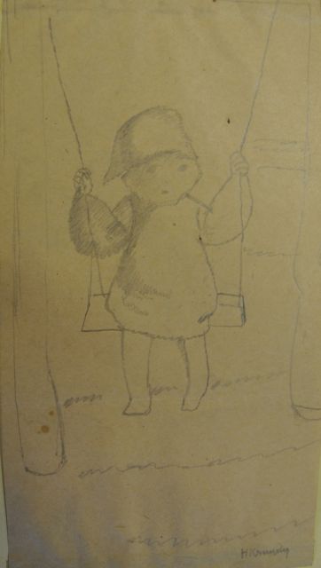 Herman Kruyder | Schommelend kind, potlood op papier, 21,9 x 11,7 cm, gesigneerd r.o.