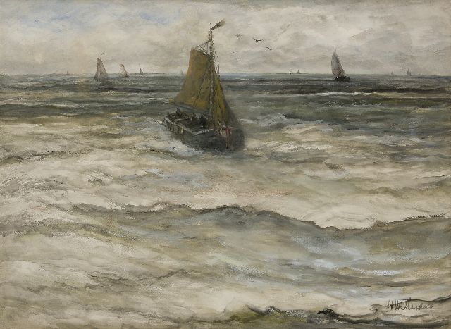Mesdag H.W.  | Einlaufende Fischerboot, Aquarell auf Papier 53,0 x 73,5 cm, Unterzeichnet r.u.