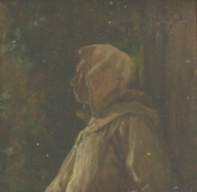 Berne-Bellecour (toegeschreven aan)   | Monnik, olieverf op karton 8,5 x 8,5 cm