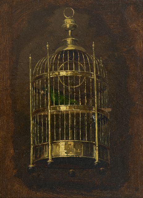 Savrij H.  | Der Papageienkäfig, Öl auf Leinwand auf Holz 22,1 x 16,1 cm, Unterzeichnet u.r.