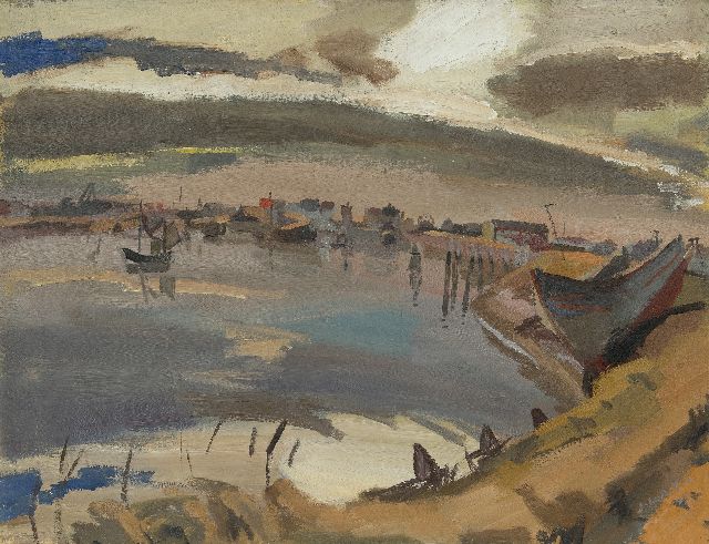 Jan van der Zee | Haven, Groningen, olieverf op doek, 70,0 x 90,3 cm, gesigneerd r.o. en gedateerd '47