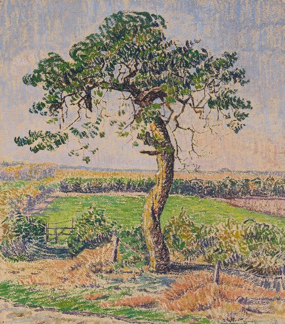 Edith Pijpers | Tuin met oude fruitboom, olieverf op papier, 57,8 x 51,1 cm, gesigneerd r.o. en zonder lijst