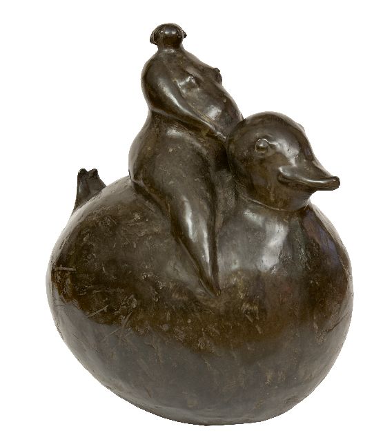 Hemert E. van | Bad Ente, Patinierte Bronze 52,0 x 46,0 cm, Unterzeichnet unterm Schwanz mit Monogramm und zu datieren 2009