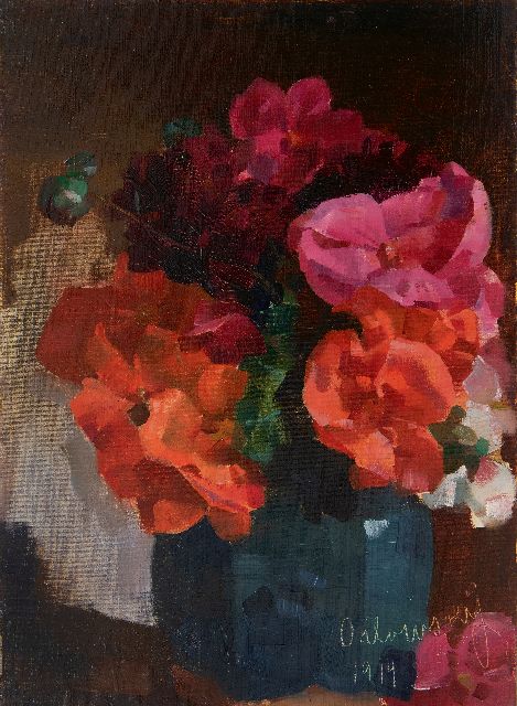 Eugen Orlowsky | Bloemstilleven, olieverf op doek op board op paneel, 49,1 x 36,2 cm, gesigneerd r.o. en gedateerd 1914