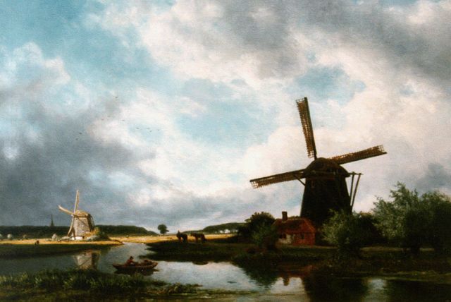 Roelofs W.  | A polder landscape with windmills, Öl auf Leinwand 68,5 x 99,5 cm, signed l.l.