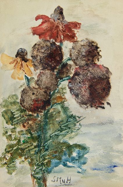 Sientje Mesdag-van Houten | Gartensträusslein mit Rudbeckias, Aquarell auf Papier, 27,3 x 18,2 cm, Unterzeichnet M.u. mit Initialen