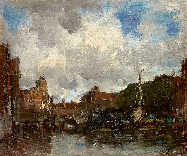 Jacob Maris | Eine holländische Hafenstadt (Dordrecht), Öl auf Leinwand, 41,5 x 49,0 cm, Unterzeichnet u.r. und zu datieren um 1890