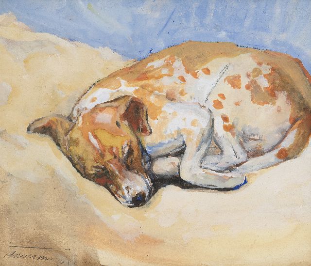 Hendrik Johannes Haverman | Schlafender Hund, Aquarell und Gouache auf Papier, 15,7 x 18,4 cm, Unterzeichnet u.l. mit Studiostempel