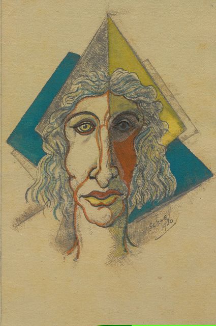 Gabriel van Schnell | Portret van een dame met geel en blauwe hoed, potlood en aquarel op papier, 16,5 x 10,9 cm, gesigneerd r.o. en 1930, zonder lijst