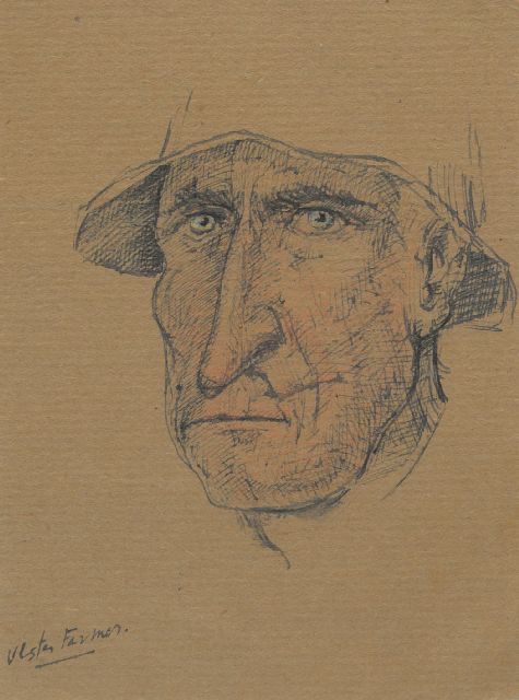 Gabriel van Schnell | Ulster boer, gekleurd potlood op papier, 13,4 x 10,2 cm, zonder lijst