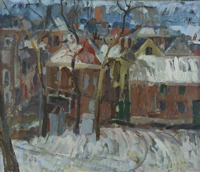 Jan van der Zee | Stadbild des schneebedeckten Groningen, Öl auf Leinwand, 59,8 x 70,1 cm, Unterzeichnet u.r.