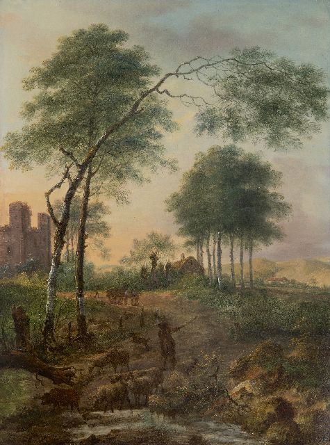 Nijmegen G. van | Herder met schapen bij een beek, olieverf op paneel 46,2 x 34,5 cm, gesigneerd l.o. en gedateerd 1785