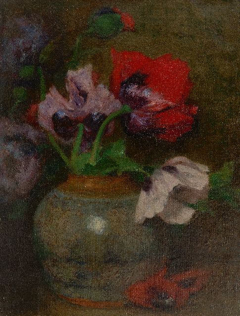 Marie Wandscheer | Mohnblumen in einer vase, Öl auf Leinwand, 32,5 x 25,2 cm, Unterzeichnet u.l.