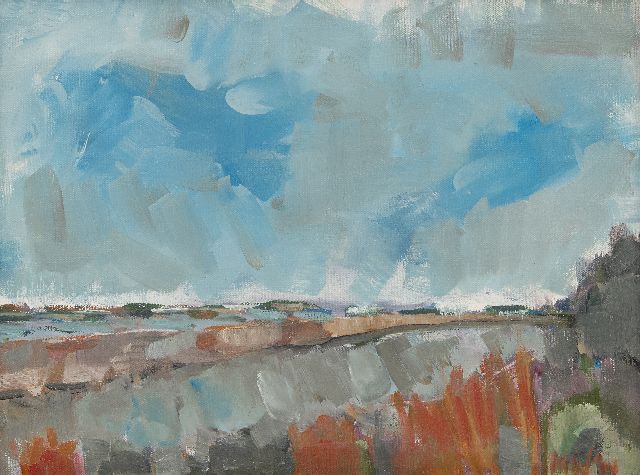 Milène Wolters-Schweitzer | Landschaft, Öl auf Leinwand, 29,9 x 40,0 cm, Unterzeichnet u.r. und auf Bahre und datiert auf Bahre 2014