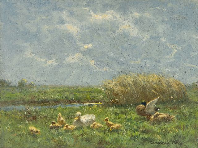Constant Artz | Entenfamilie in Polderlandschaft, Öl auf Holz, 18,1 x 24,1 cm, Unterzeichnet u.r.