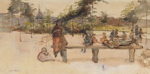 Isaac Israels | Een dag in het Oosterpark, Amsterdam, aquarel op papier, 24,5 x 49,3 cm, gesigneerd l.o.